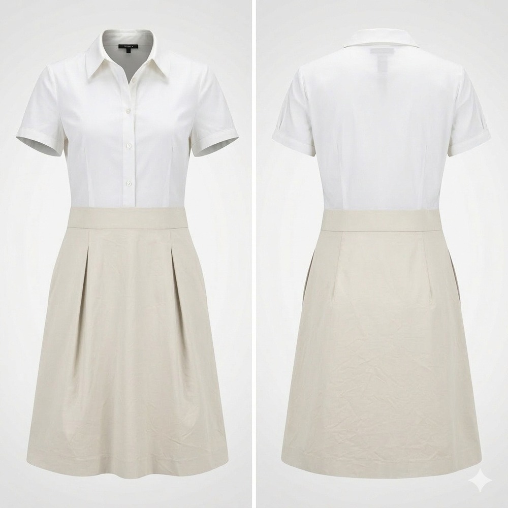 Theory Womens Dress Size 10 White Tan Two Tone Button Down Shirtdress OldMoney